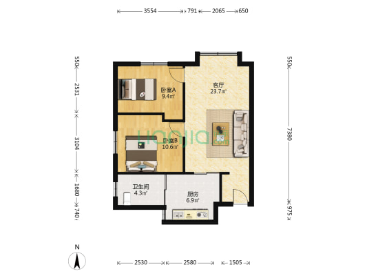 江西省人民医院综合楼 2室1厅1卫 71平方