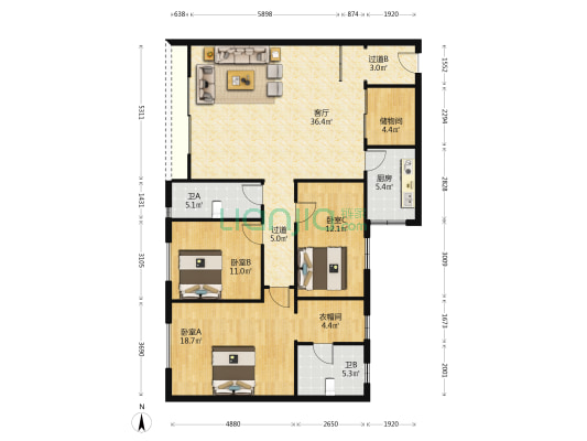 捷信楼 3室1厅2卫 130平方