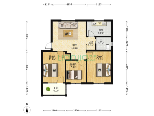 吉丽街 3室1厅1卫 78平方