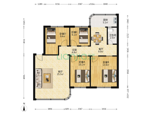 美华苑 4室2厅1卫 102平方