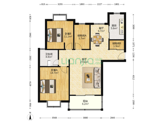 嘉旺苑 2室2厅1卫 104平方