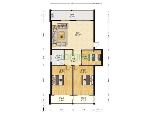 纪检委小区 3室1厅1卫 106平方