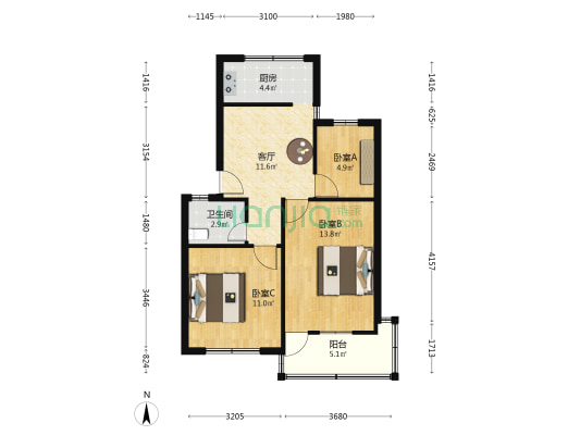 南岸路 3室1厅1卫 64平方