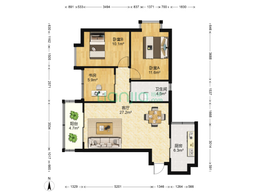 华府苑 3室1厅1卫 94平方