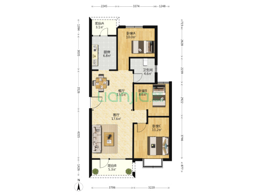兴华泉源山庄 3室2厅1卫 111平方