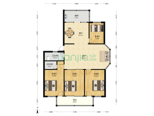 蒲峰新村 4室2厅2卫 144平方