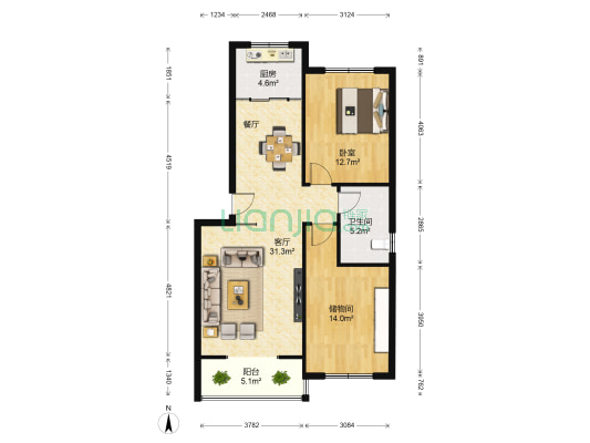 宇龙花园 1室1厅1卫 92平方