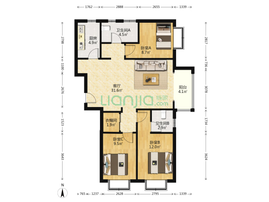 水晶海岸 3室1厅2卫 116平方