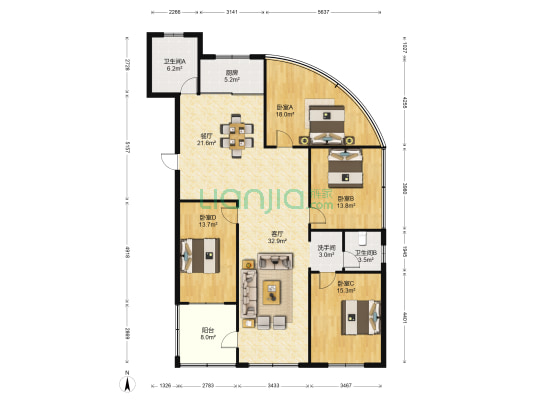 越都公寓 4室2厅3卫 150平方