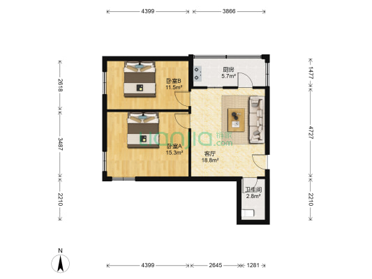 振业里 2室1厅1卫 64平方