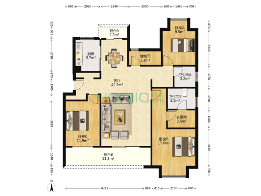 绿地太湖城 3室1厅2卫 143平方