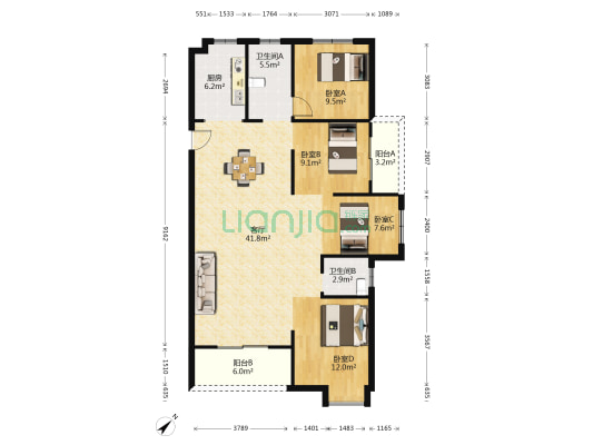 天琴湾五期 4室1厅2卫 135平方