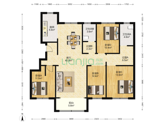 天润清颐阁 4室1厅2卫 142平方