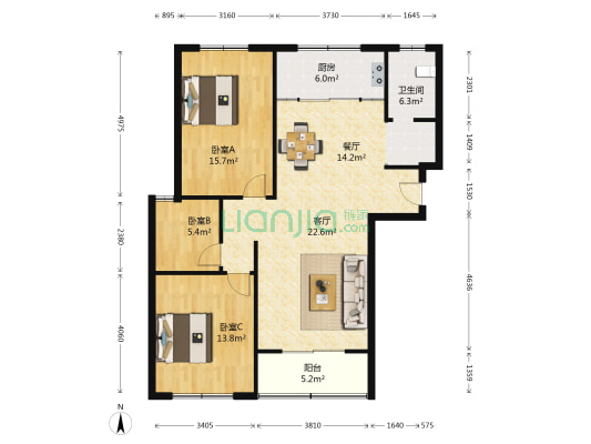 建工佳苑 3室2厅1卫 116平方