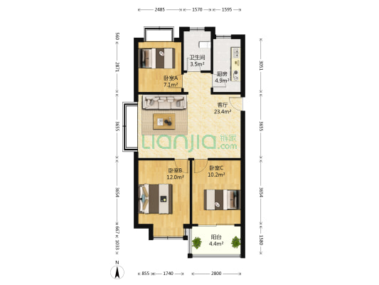 莱茵小镇 3室1厅1卫 89平方