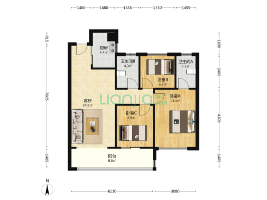 保利·都会云上府 3室1厅2卫 99平方