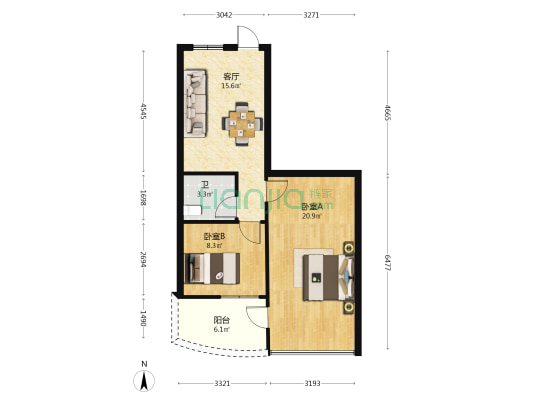 金来大楼 2室1厅1卫 58平方