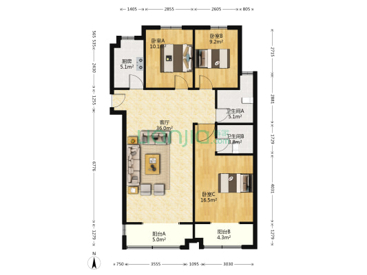 欣馨家苑 3室1厅2卫 131平方