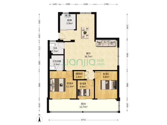 下吕浦九区碧波组团 3室1厅2卫 100平方