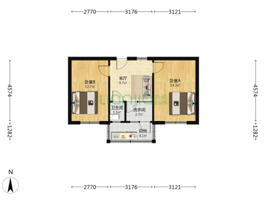 联纺煤厂楼 2室1厅2卫 53平方
