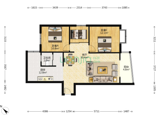华庭雅居 3室1厅1卫 96平方
