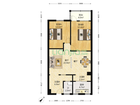 越秀中路 2室1厅1卫 80平方