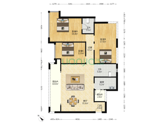 宏达雍锦悦府 3室1厅2卫 128平方
