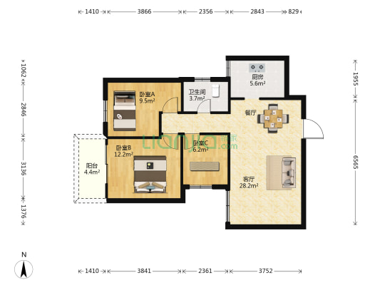六一佳园 3室1厅1卫 92平方