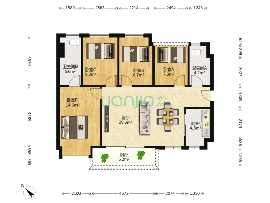 碧桂园凤凰湾翰华苑 4室1厅2卫 108平方