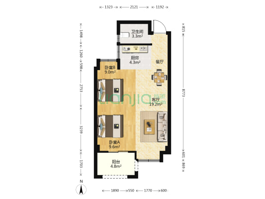 榕发乌山郡 2室1厅1卫 62平方