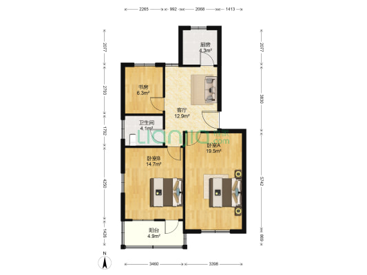 兴市巷 3室1厅1卫 80平方