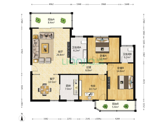 曙光小区三区 3室2厅2卫 127平方