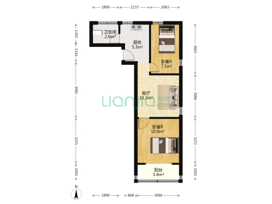 大连西路25号 2室1厅1卫 50平方