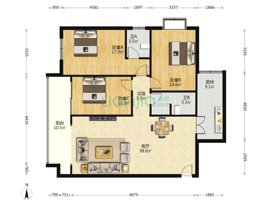 河北医科大学宿舍 3室1厅2卫 145平方