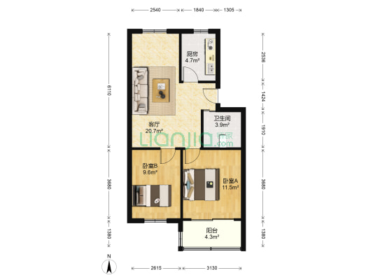 三里家园一区 2室1厅1卫 67平方