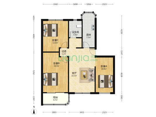 联城花苑 3室1厅1卫 100平方