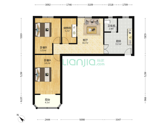 华江路18号 2室1厅1卫 92平方