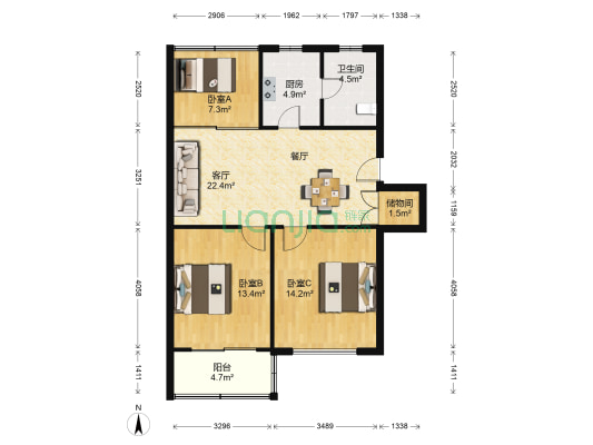 景谷苑 3室1厅1卫 90平方