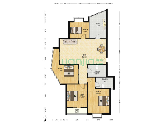 中亚城市花园 4室1厅2卫 153平方