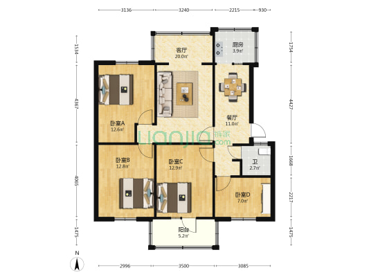 瓦仓庄121号 4室2厅1卫 87平方