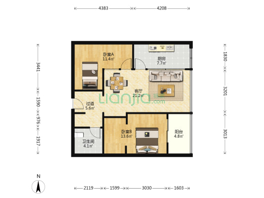 江徕 2室1厅1卫 97平方