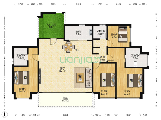 格力海岸五期 4室1厅3卫 169平方