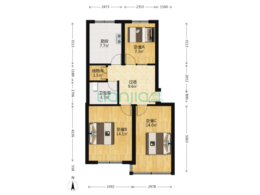 恒生小区 3室0厅1卫 82平方