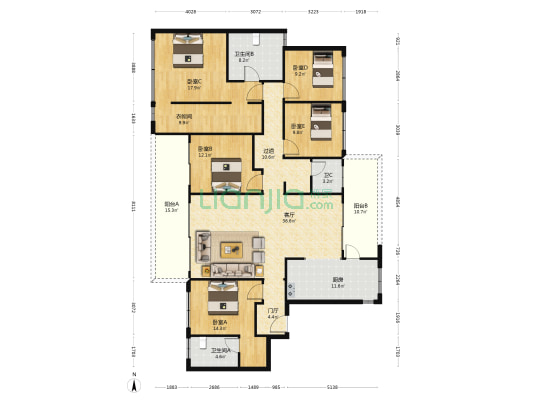 云麓台一组团 5室1厅3卫 211平方