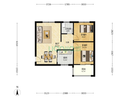 瑞景苑 2室1厅1卫 79平方