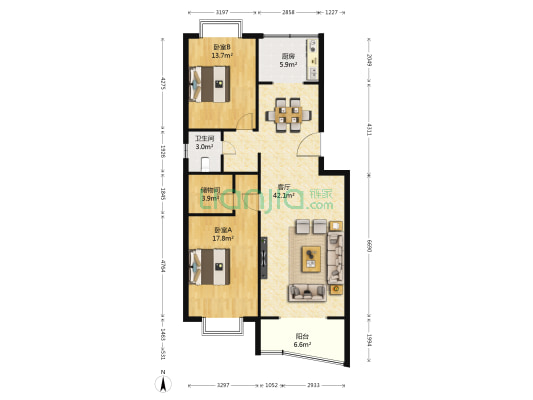 北岸公馆 2室1厅1卫 114平方