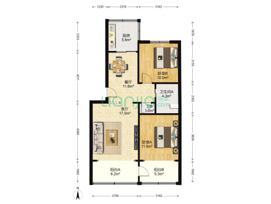 刘家峡水电厂兰州生活小区西区 2室2厅2卫 81平方