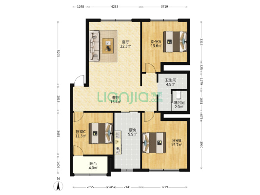 绿源小区 3室2厅2卫 128平方