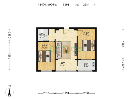 甘肃建筑职业技术学院二号家属楼 2室1厅1卫 65平方
