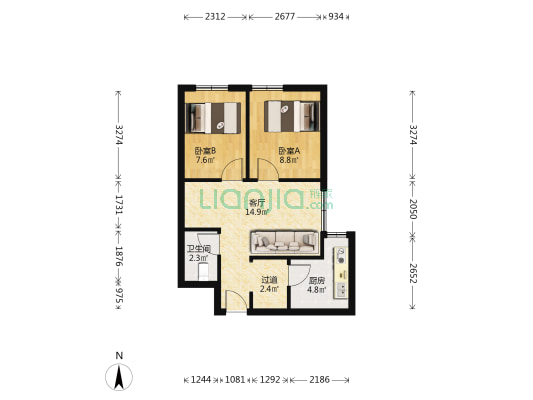 启迪科技城 2室1厅1卫 62平方